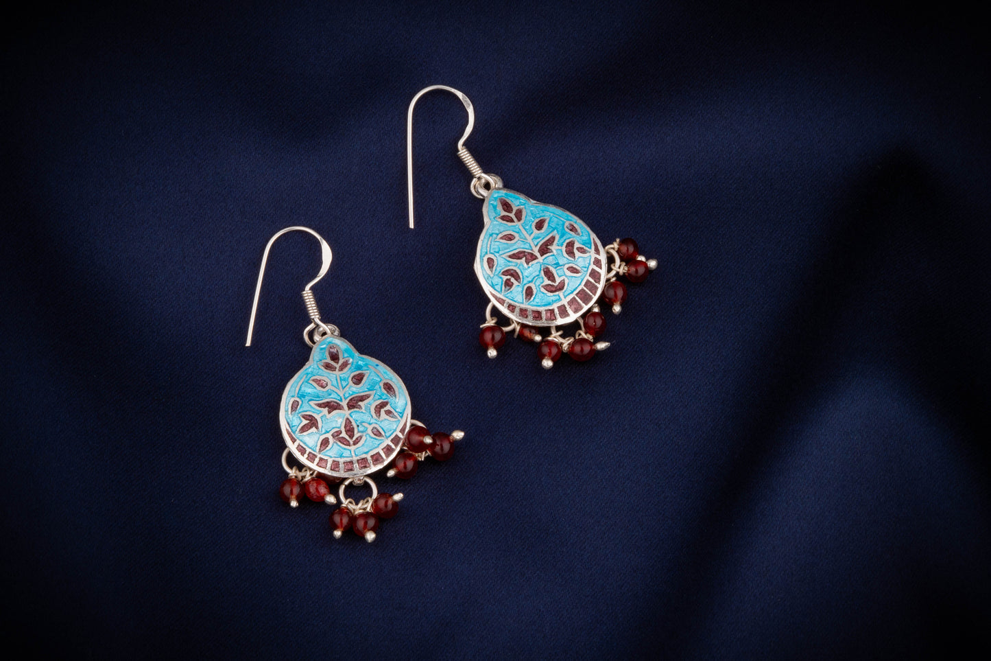 Hand Painted Enamel Lotus Silver Necklace Set