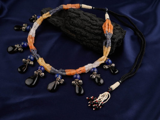 Silver Multi-stone Smoky Drops Designer Necklace