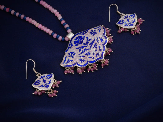 Hand Painted Mehraab Enamel Silver Necklace Set