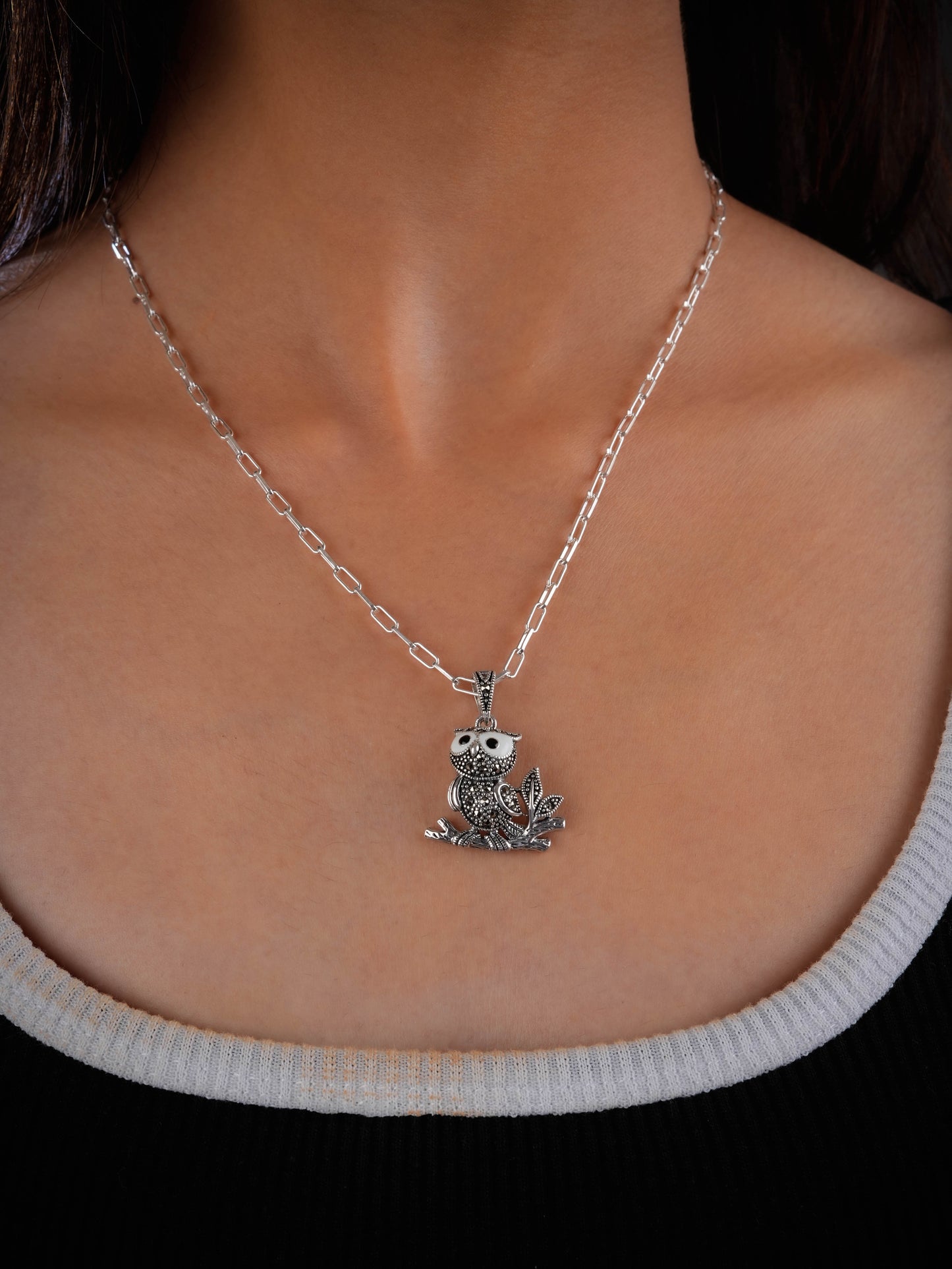 Wise Owl Marcasite Pendant