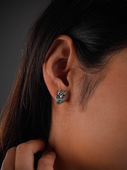 Vintage Wisdom Sterling Silver Marcasite Owl Earrings