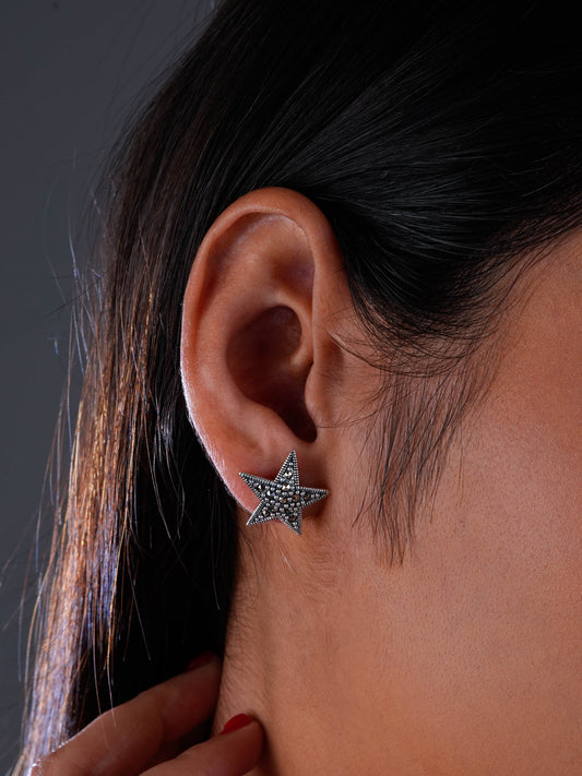 Vintage Elegance Silver Marcasite Star Earrings