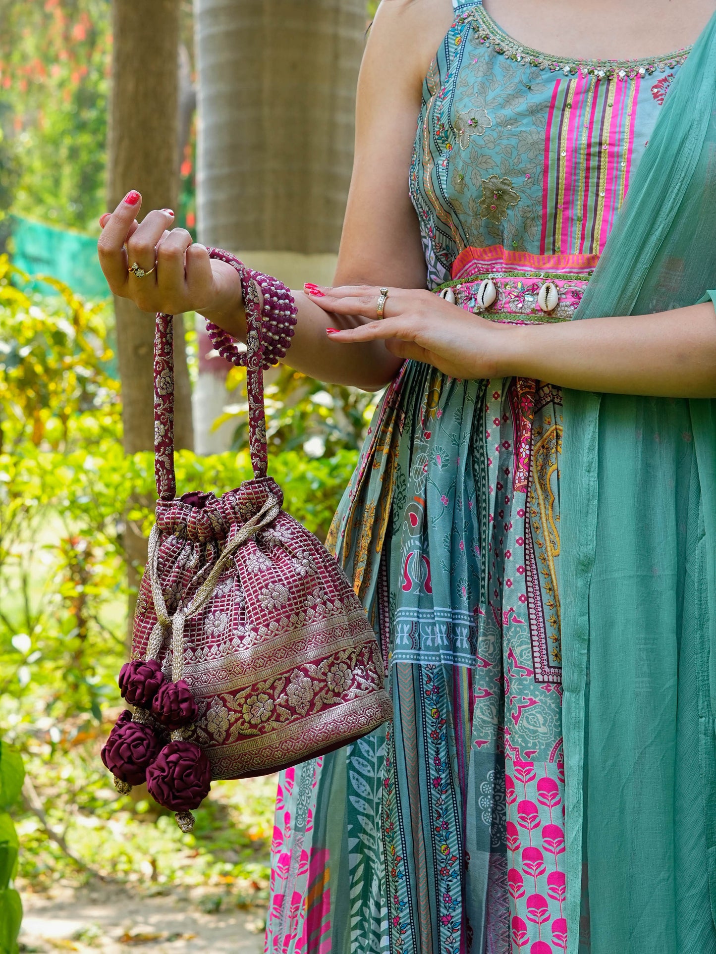 Maroon Antique Zari Potli Bag