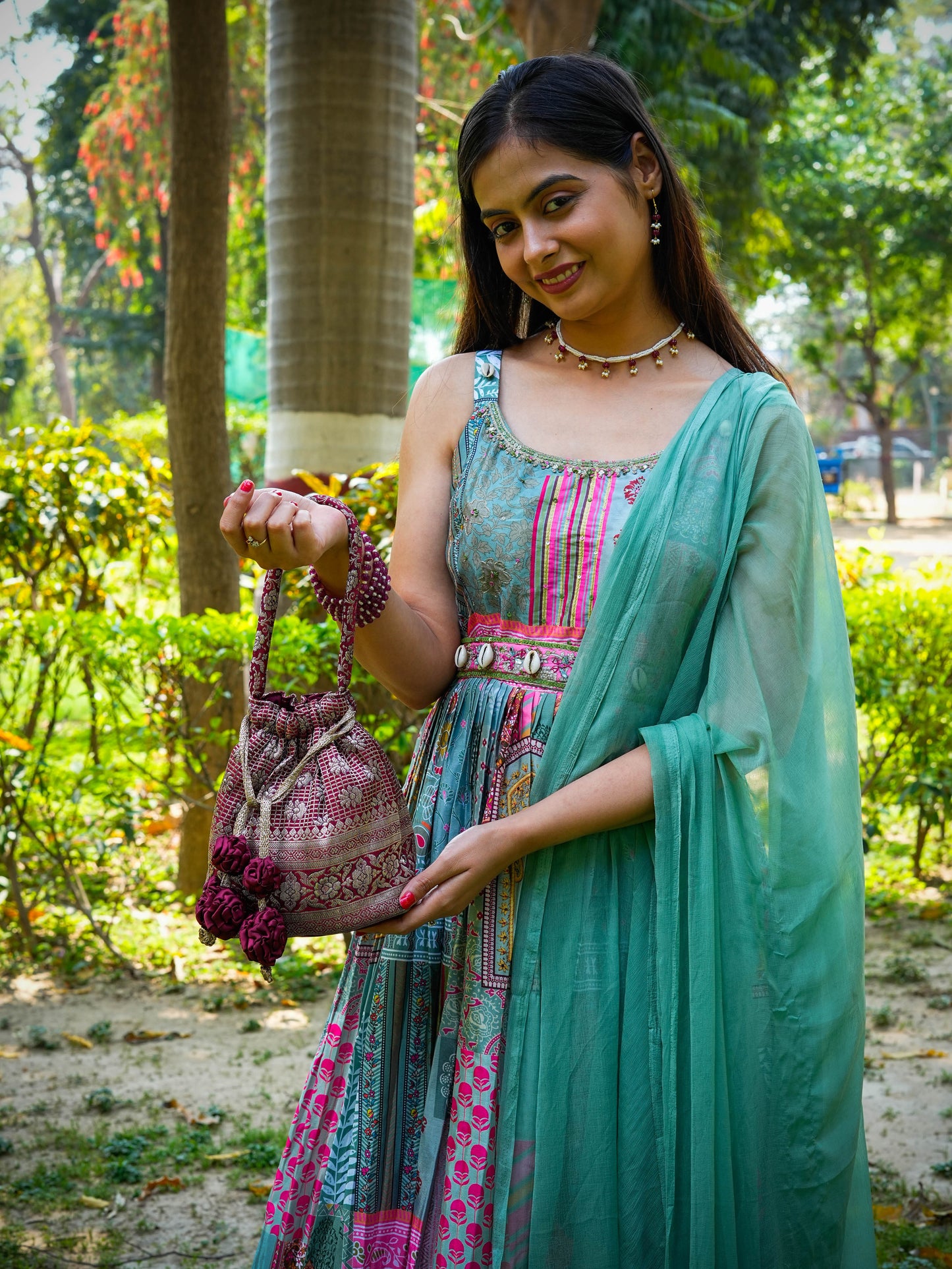 Maroon Antique Zari Potli Bag