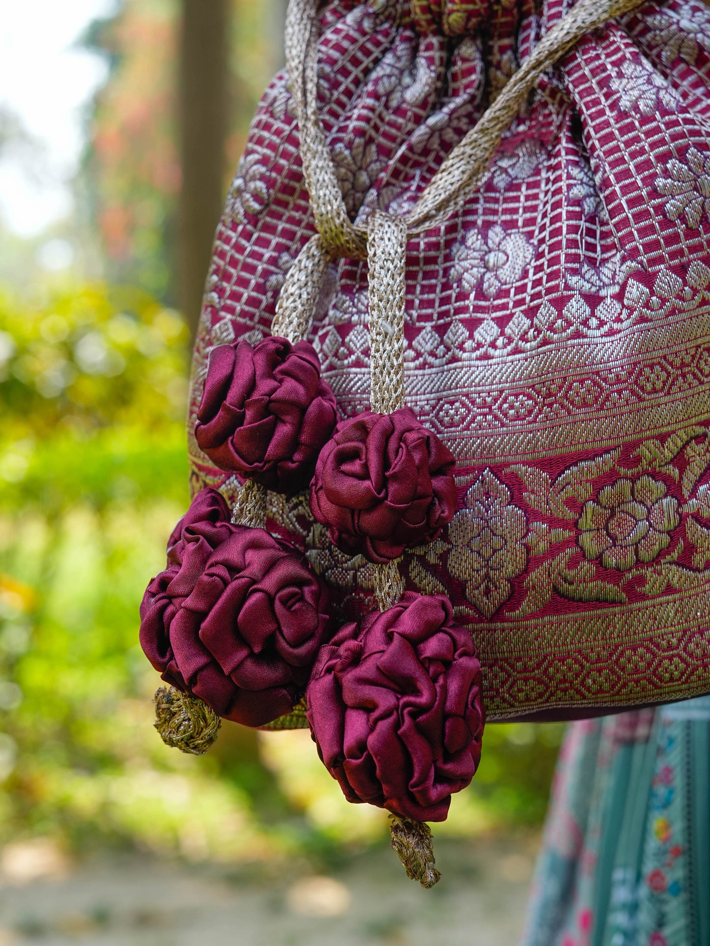 Maroon Antique Zari Potli Bag
