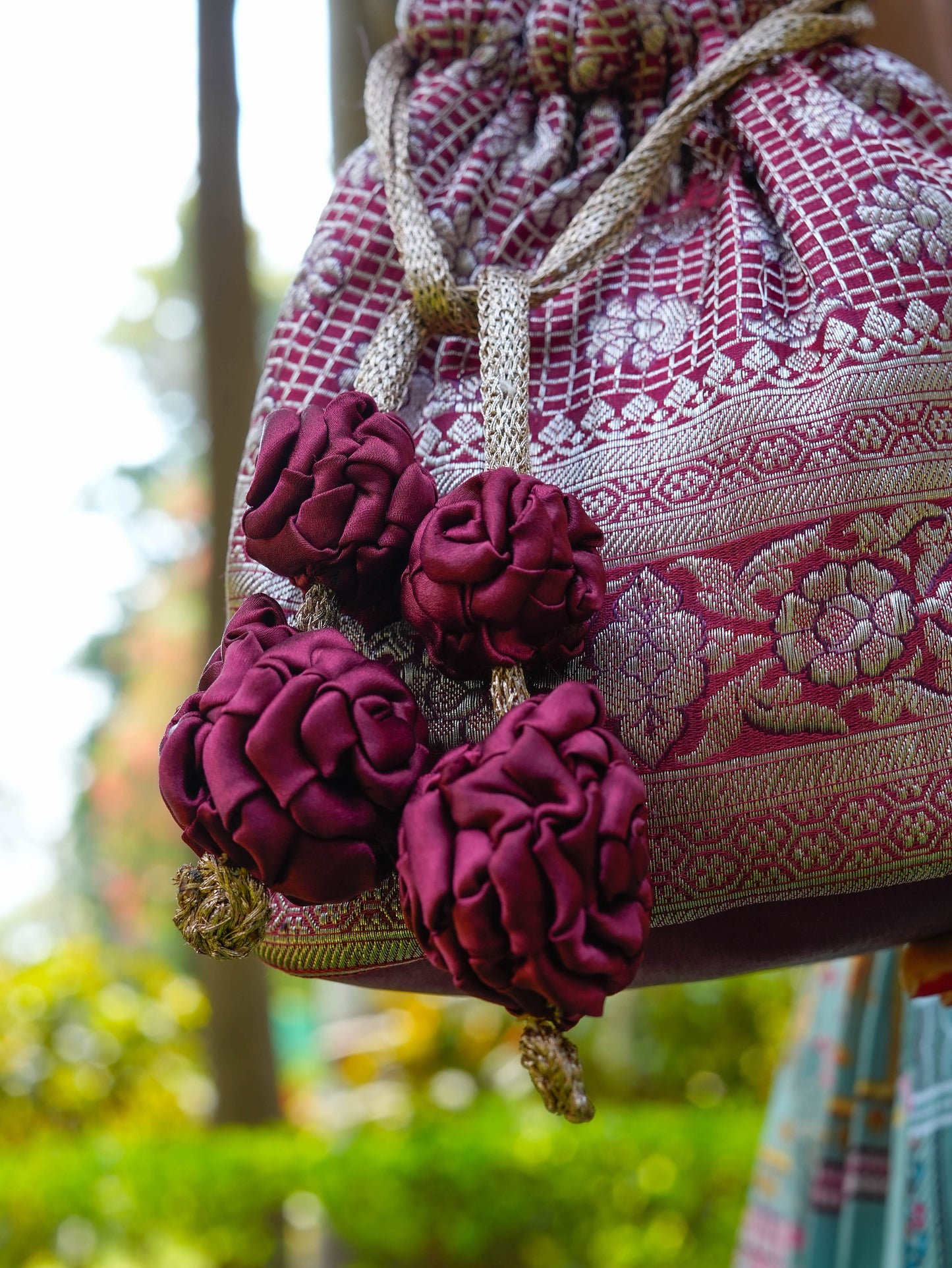 Maroon Antique Zari Potli Bag