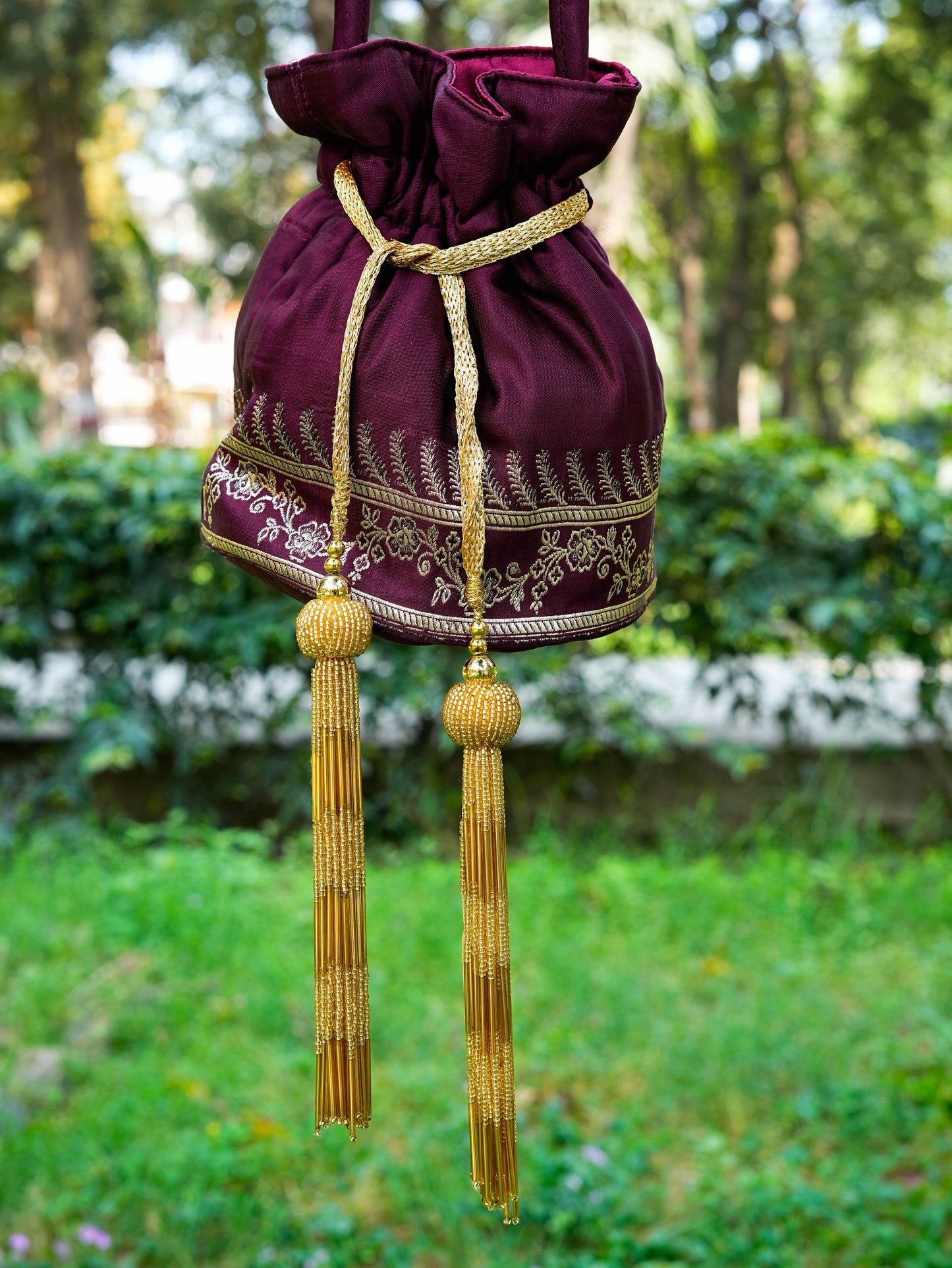 Red Wine Banarasi Potli