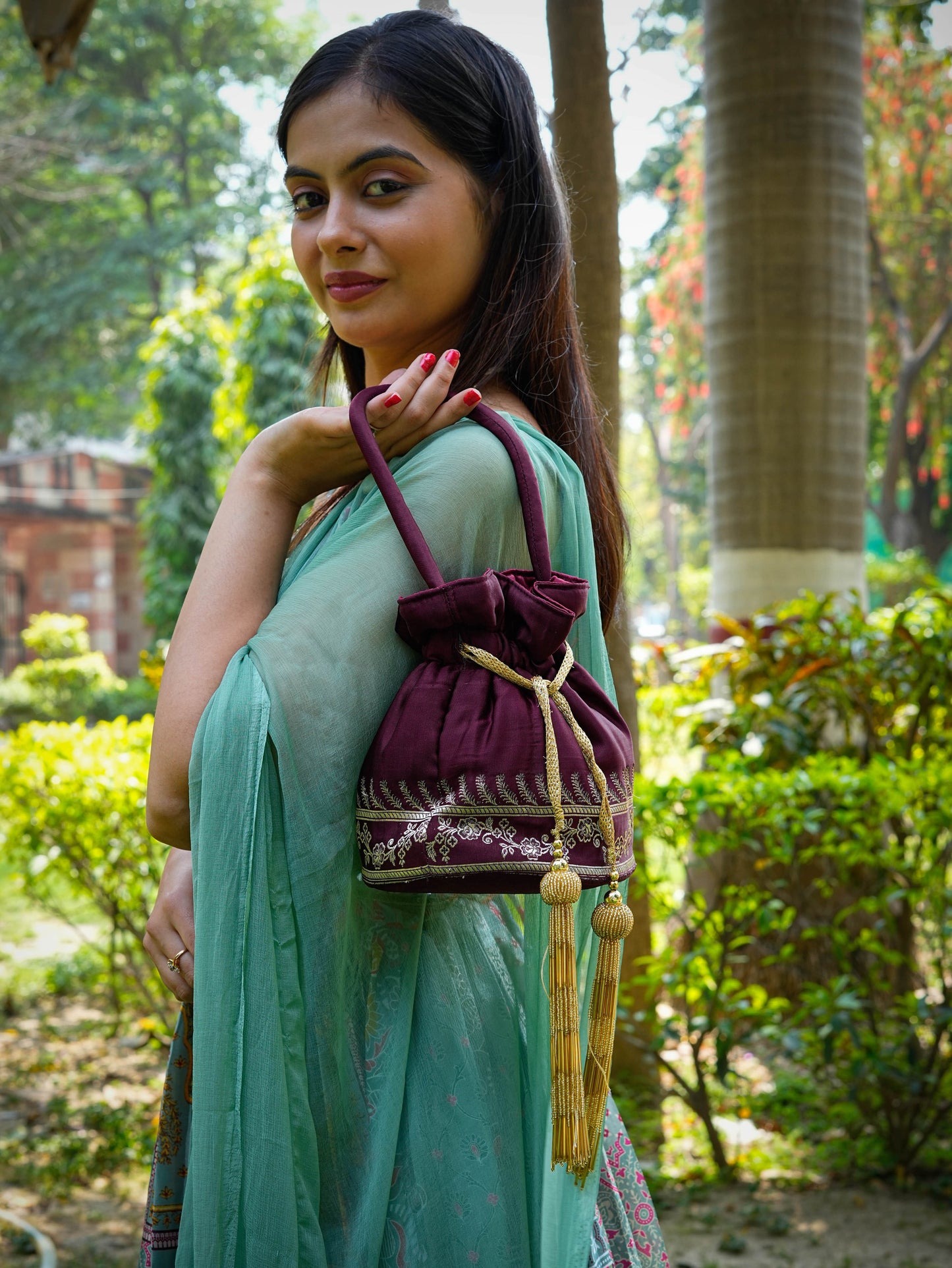 Red Wine Banarasi Potli