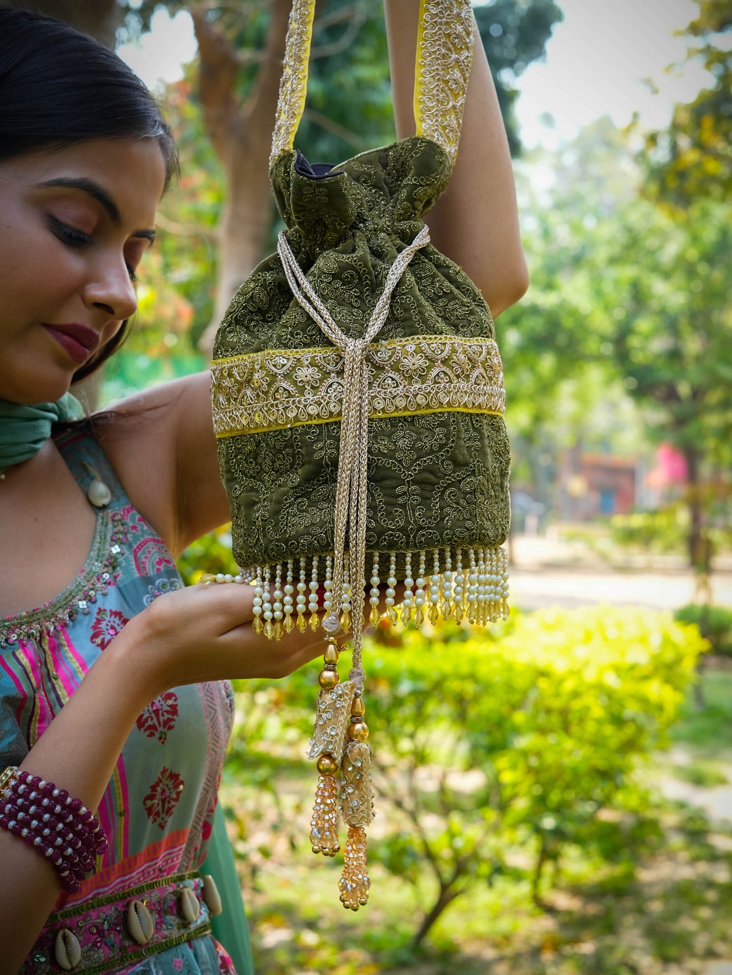 Olive Opulence Velvet Potli