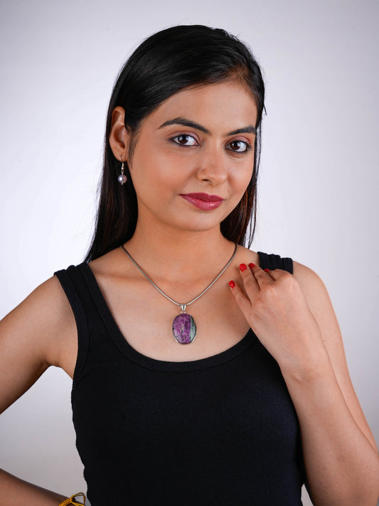 Ruby Zoisite And Silver Oval Pendant