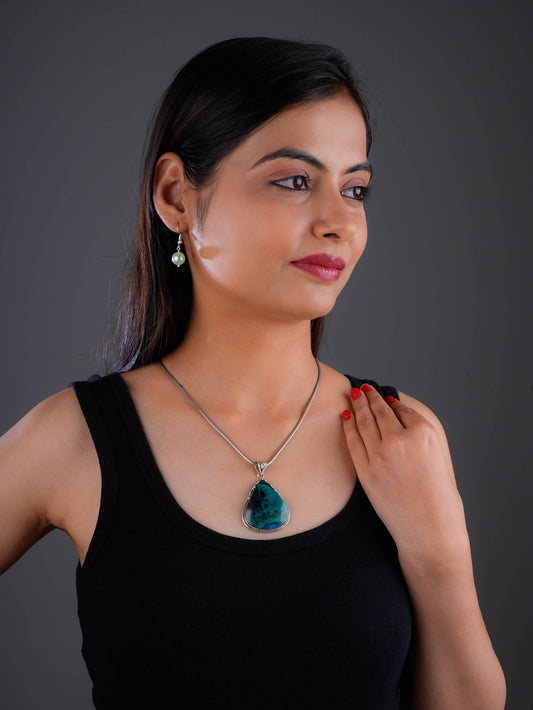 Chrysocolla Silver Drop Pendant