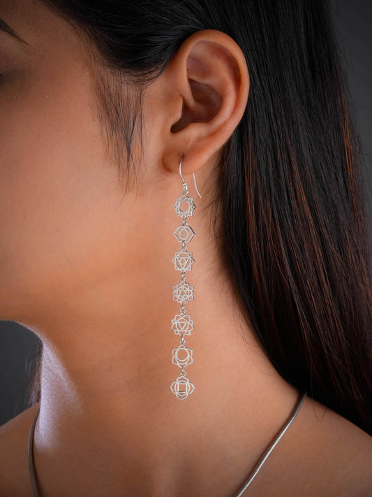 Minimalist Seven Chakra Silver Earrings
