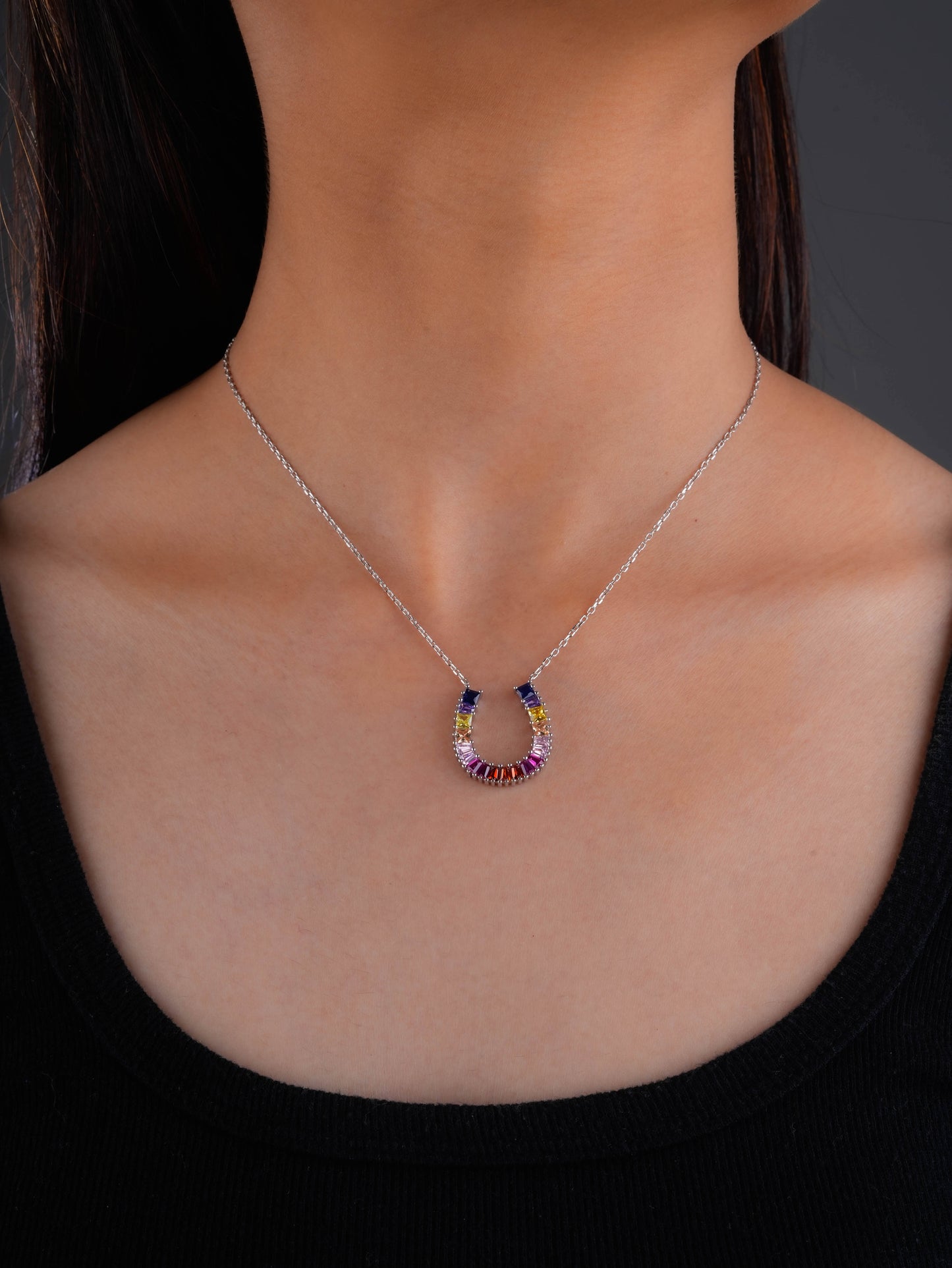Zircon Horse Shoe Silver Necklace