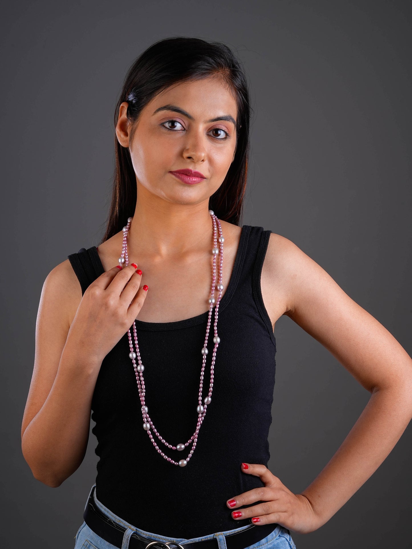 Pink FreshWater Pearls Long Styling Necklace
