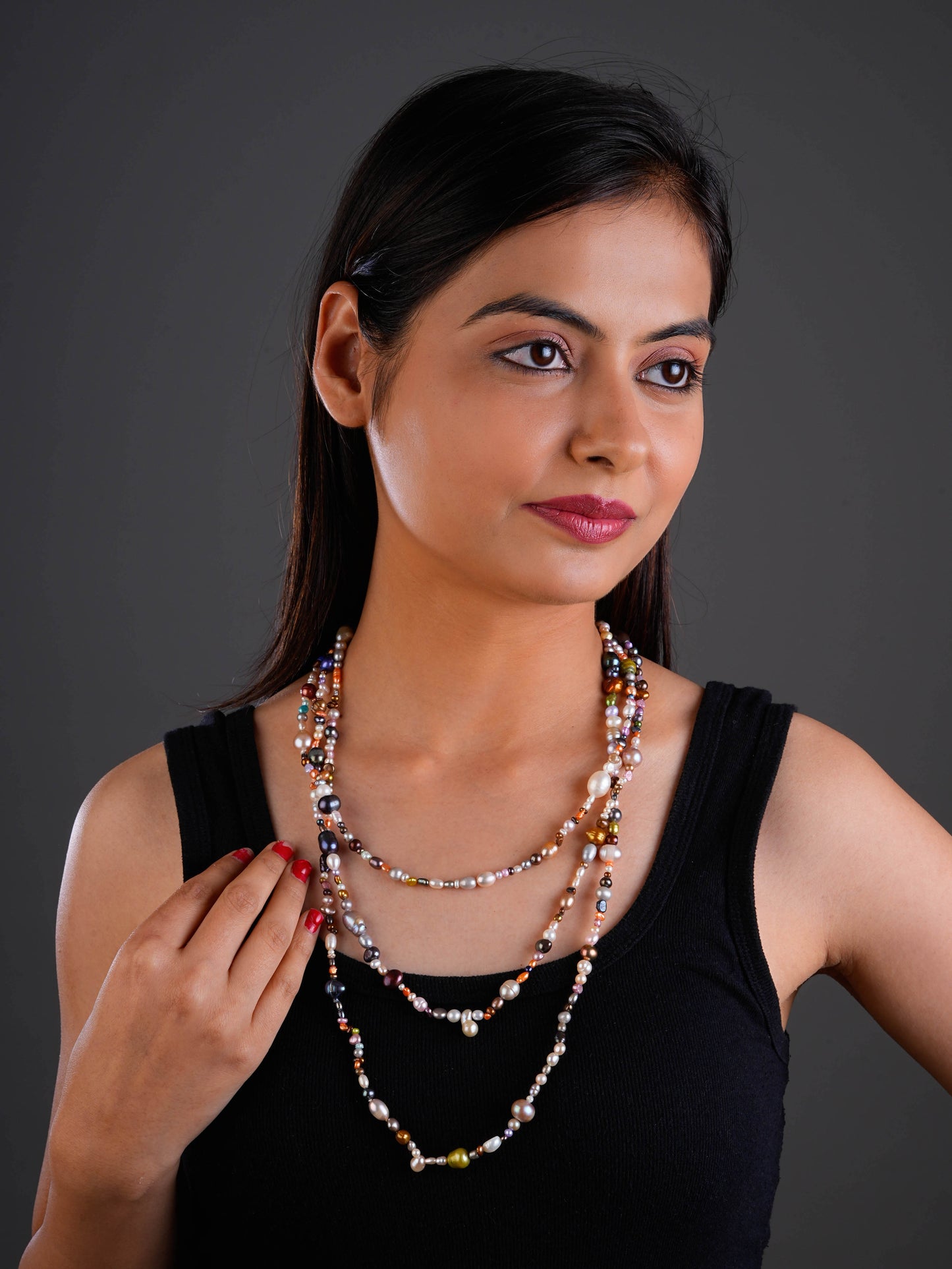 Multicoloured Freshwater Long Styling Necklace