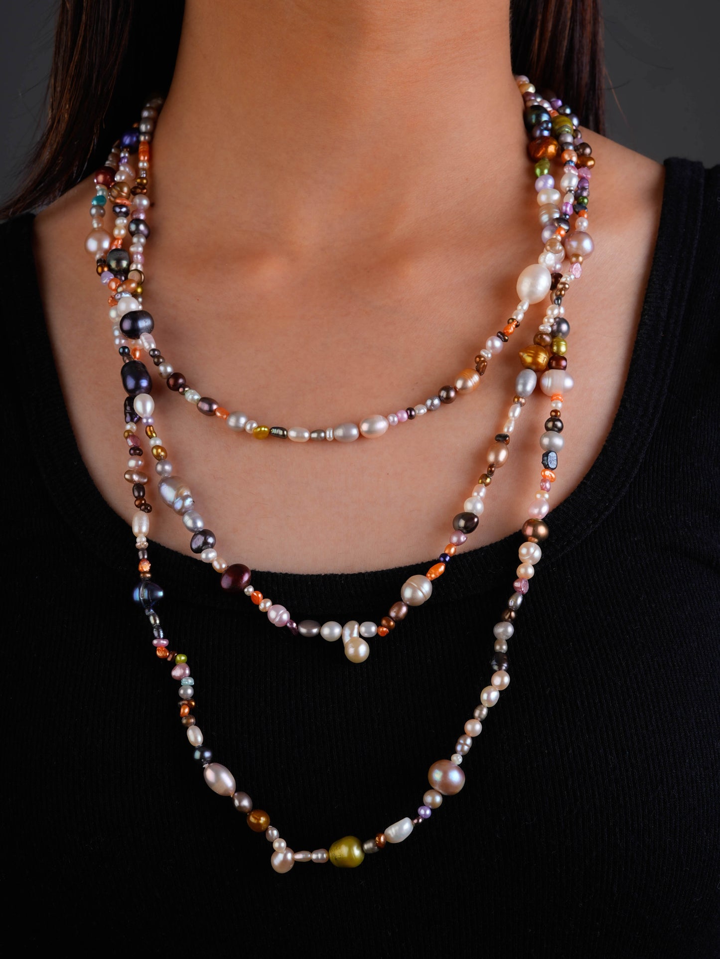 Multicoloured Freshwater Long Styling Necklace