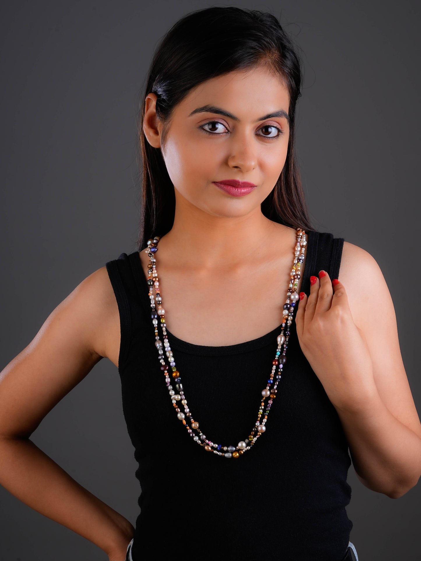 Multicoloured Freshwater Long Styling Necklace