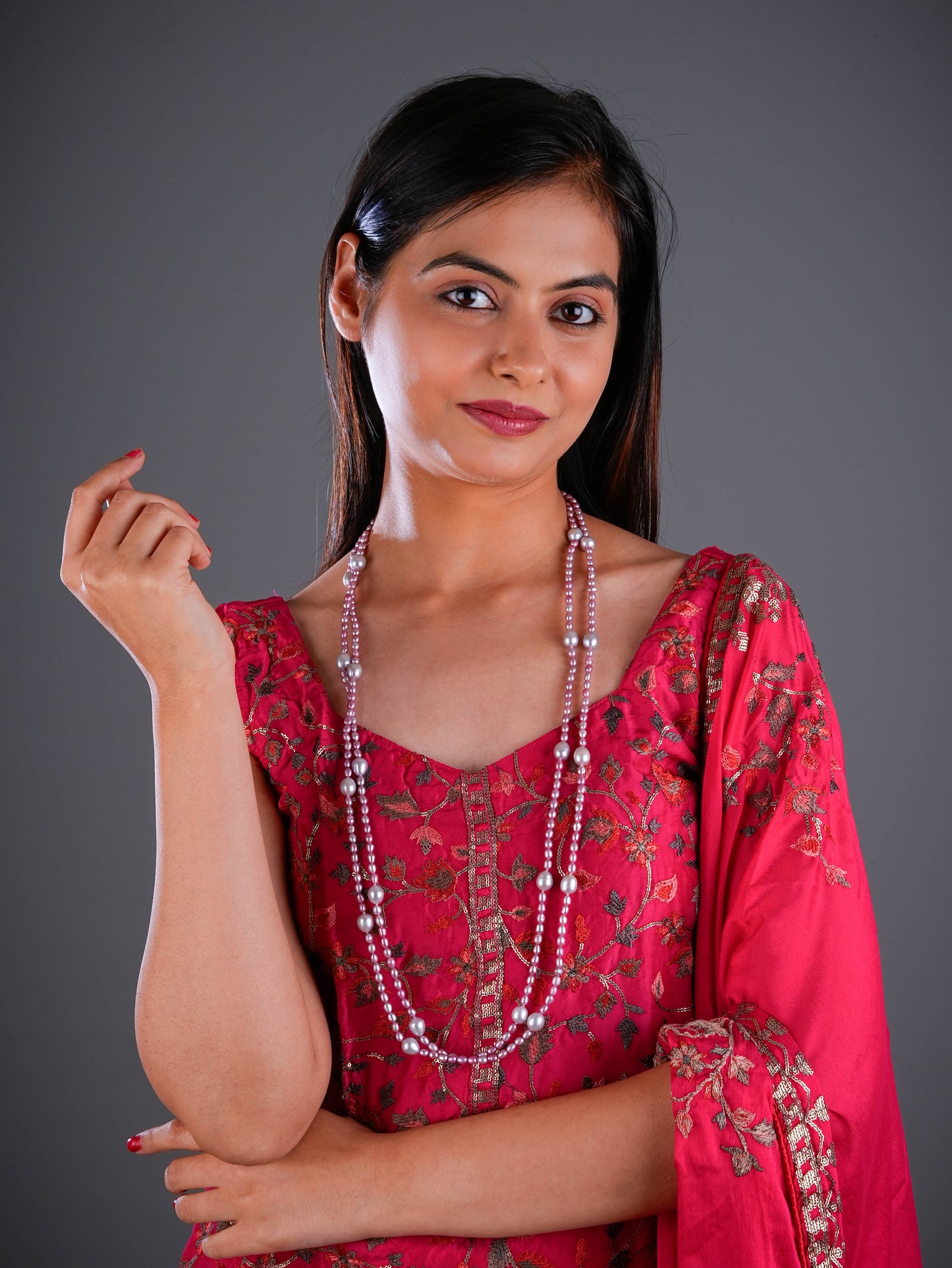 Pink FreshWater Pearls Long Styling Necklace