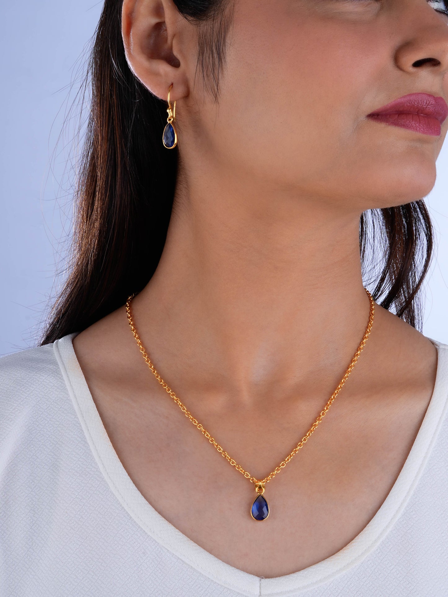 Sapphire Minimal Pendant Set