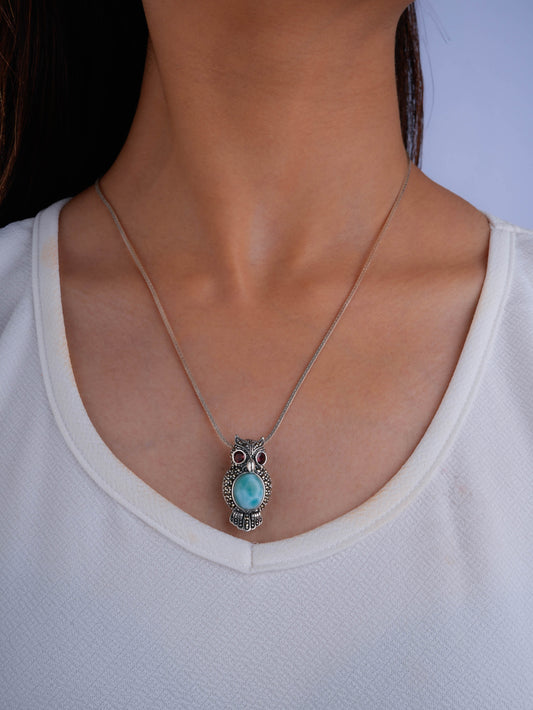 Ocean Heart Owl: Silver Marcasite Brooch Cum Pendant