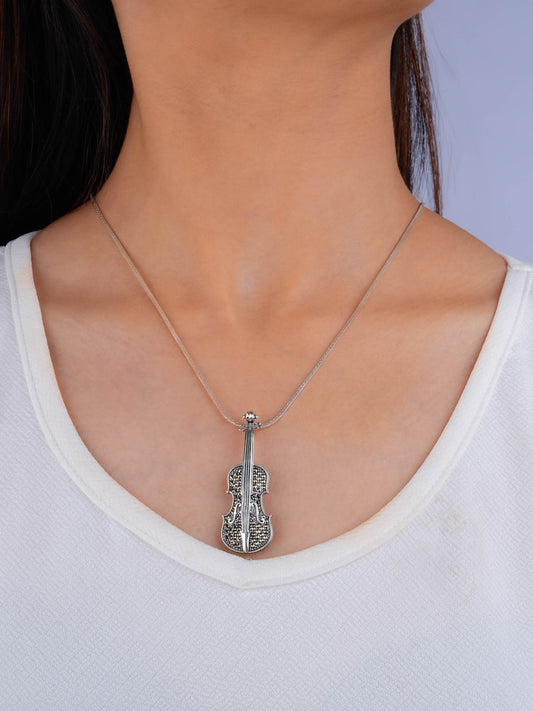 Strike a Chord: Marcasite Violin Silver Brooch Cum Pendant