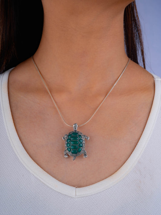 Timeless Journey: Green Onyx Turtle Brooch Cum Pendant