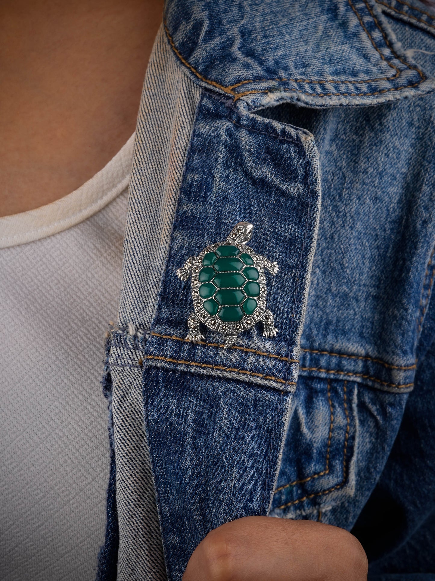 Timeless Journey: Green Onyx Turtle Brooch Cum Pendant