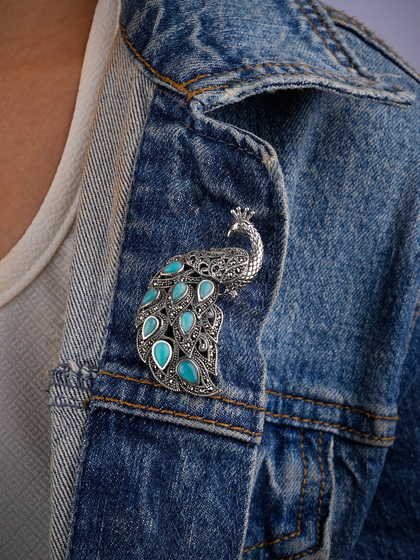 Majestic Peacock Turquoise Marcasite Pendant