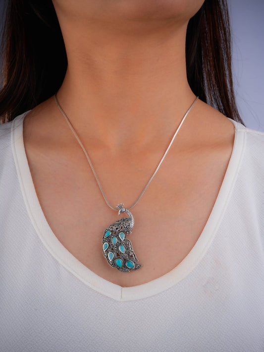 Majestic Peacock Turquoise Marcasite Pendant