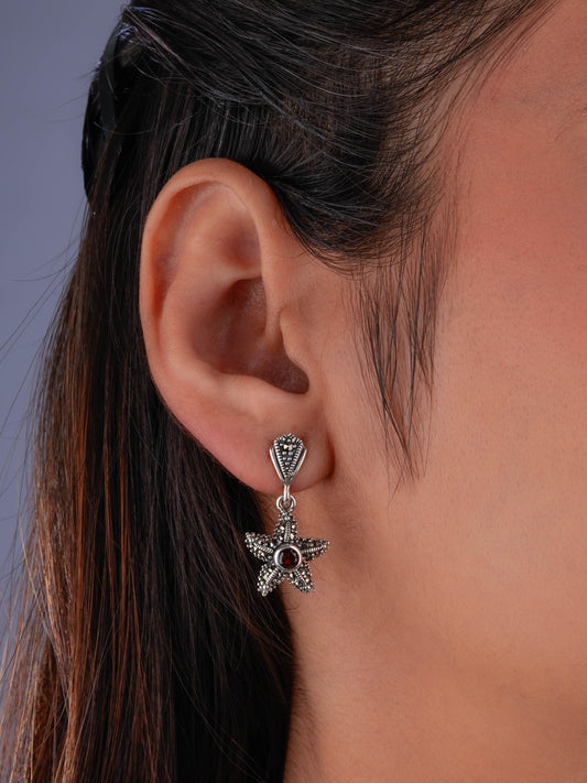 Marcasite Starfish Earrings with Garnet