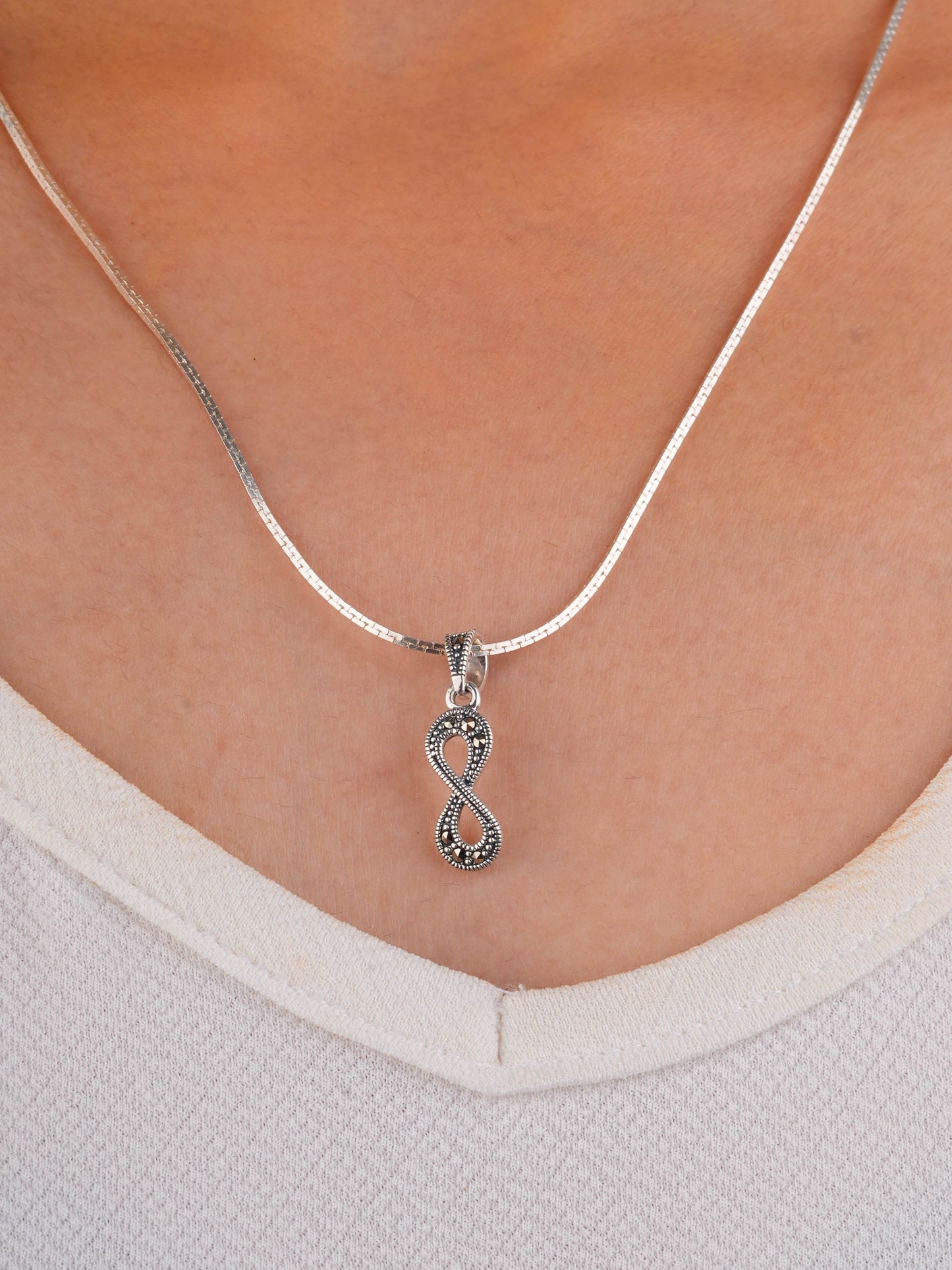 Silver Marcasite Infinity Pendant Necklace