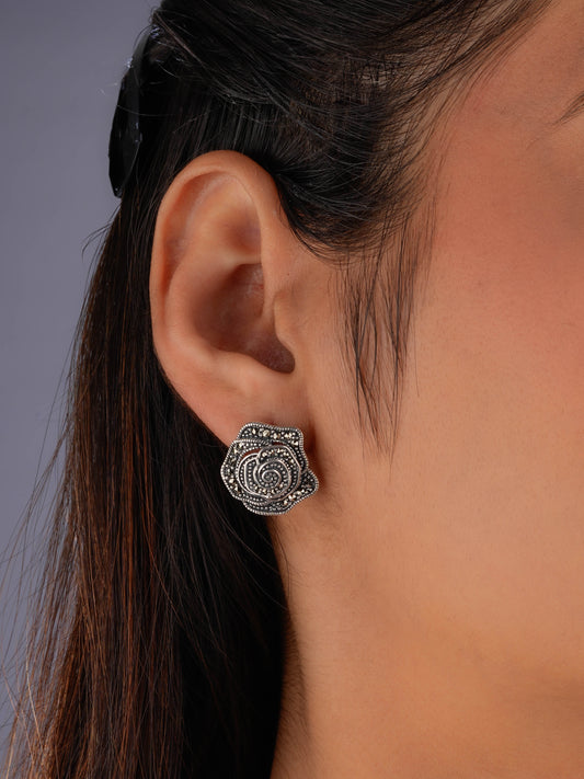 Deco Bloom Marcasite Silver Studs