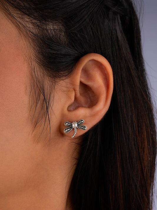 Silver Marcasite Dragonfly Studs