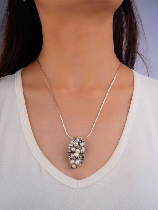 Dual Elegance Pearl and Marcasite Brooch-Pendant