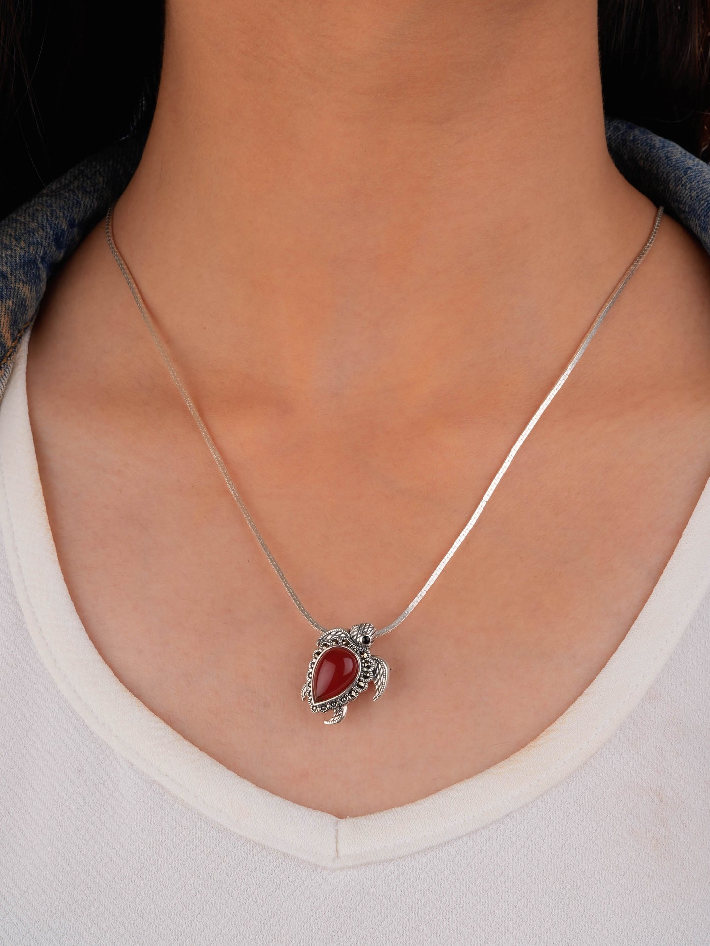 Victorian Carnelian Turtle Silver Pendant Cum Brooch