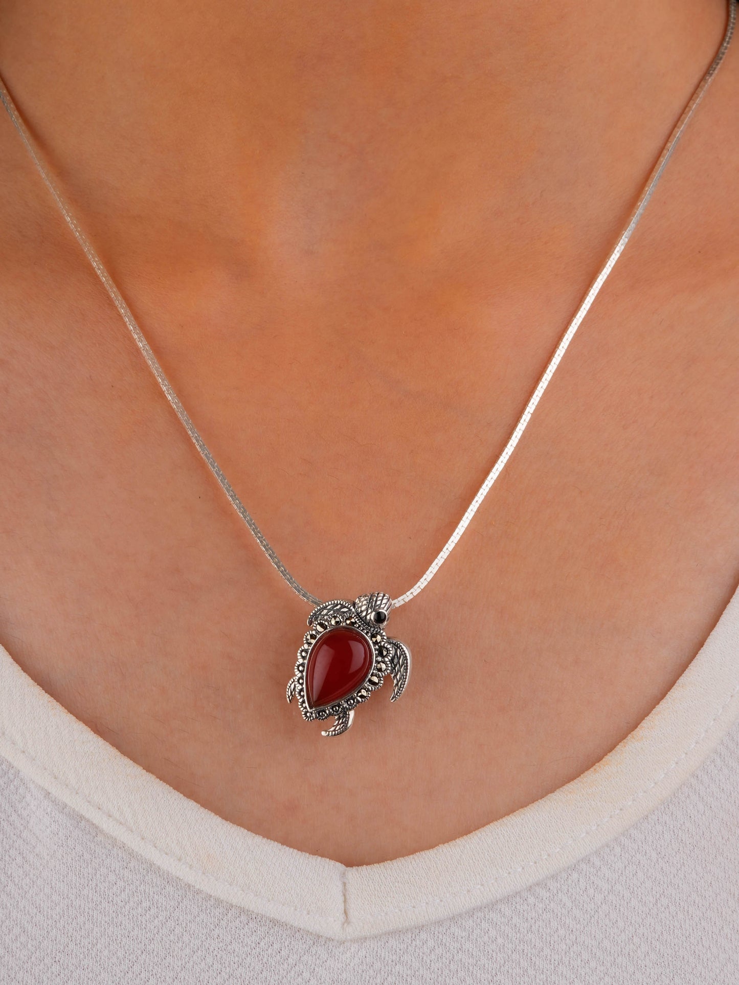 Victorian Carnelian Turtle Silver Pendant Cum Brooch