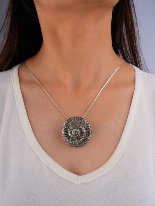 Marcasite Spiral Pendant - Sterling Silver Art Deco Necklace