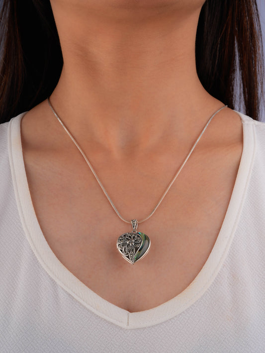 Silver Marcasite Abalone Inlay Heart Pendant