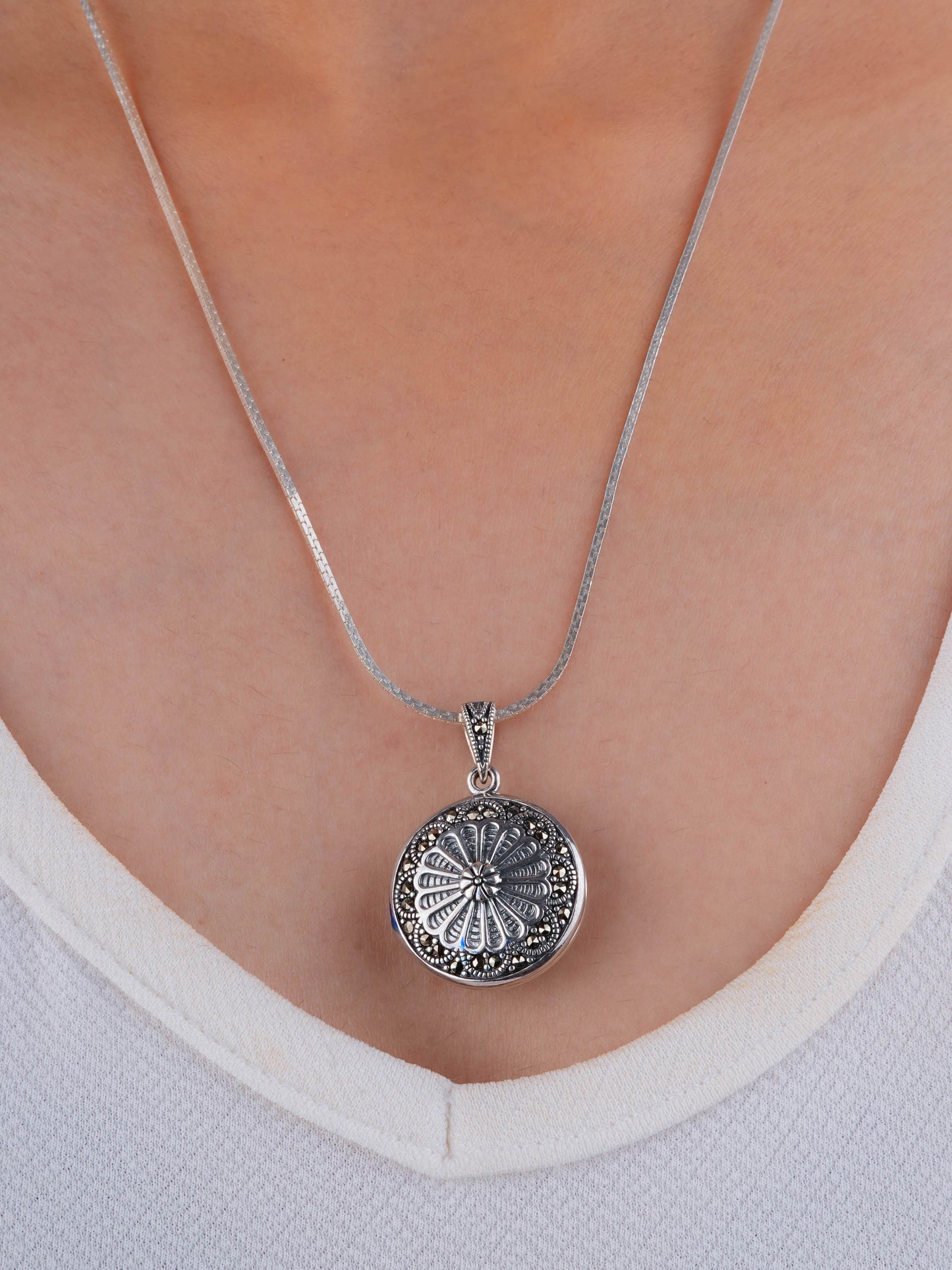 Sterling Silver Marcasite Mandala Pendant
