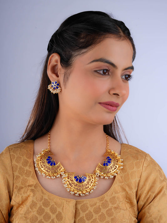 Maharani Necklace with Mogra Studs (Blue)
