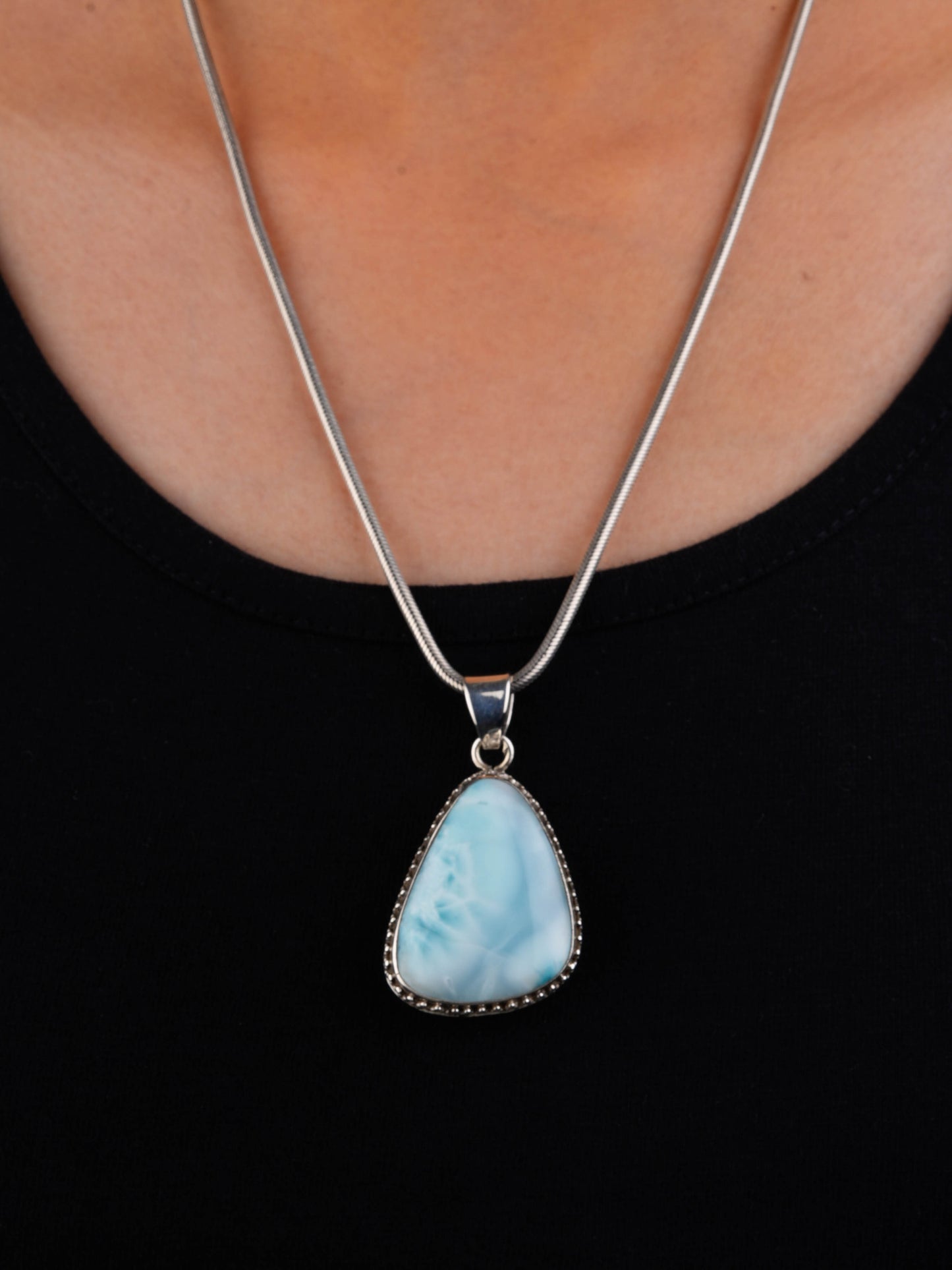 Larimar Triangle Silver Pendant