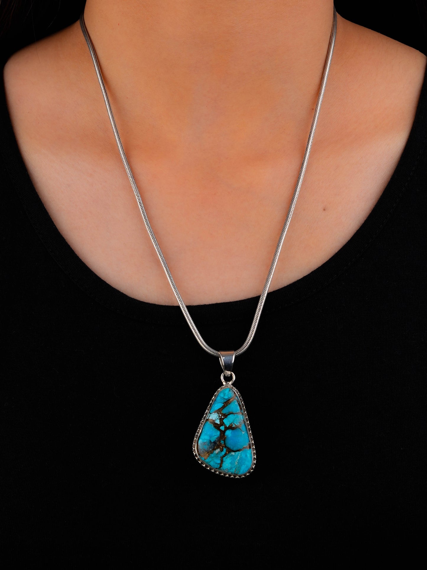 Chrysocolla Triangle Silver Pendant