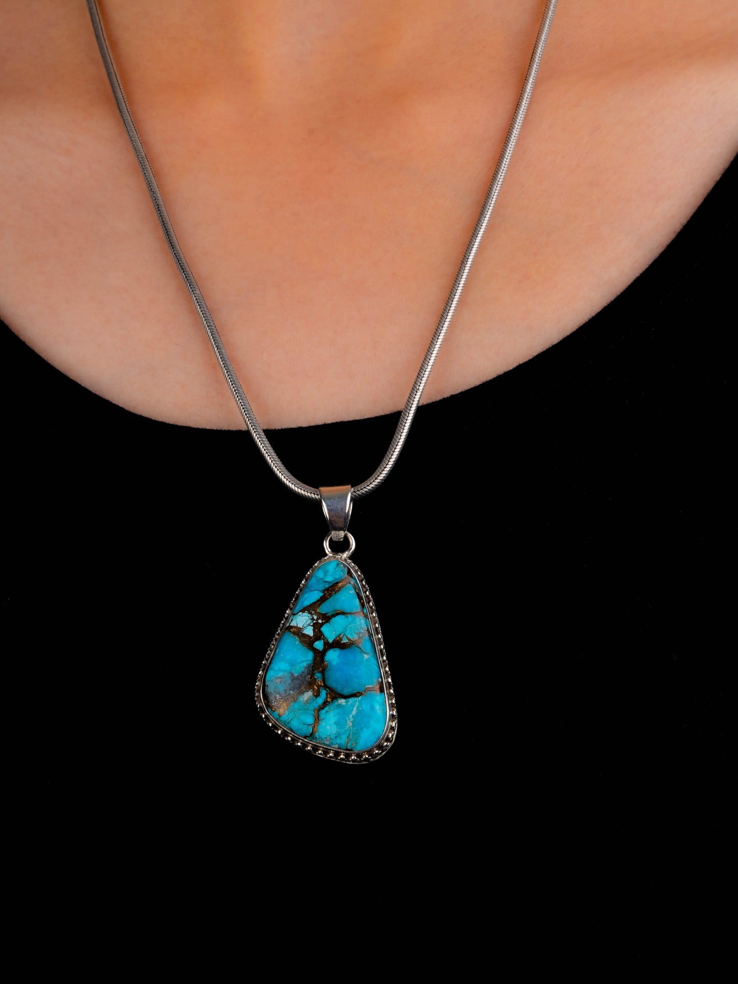 Chrysocolla Triangle Silver Pendant