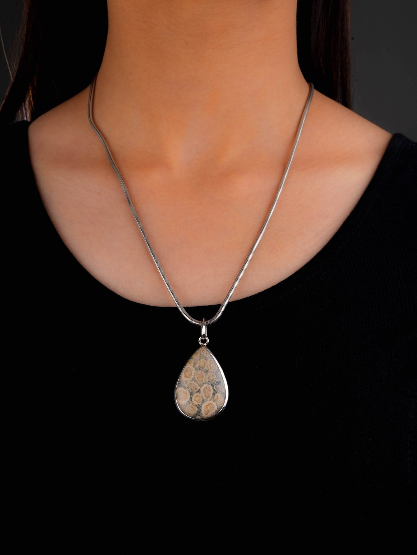 Ammonite Drop Silver Pendant