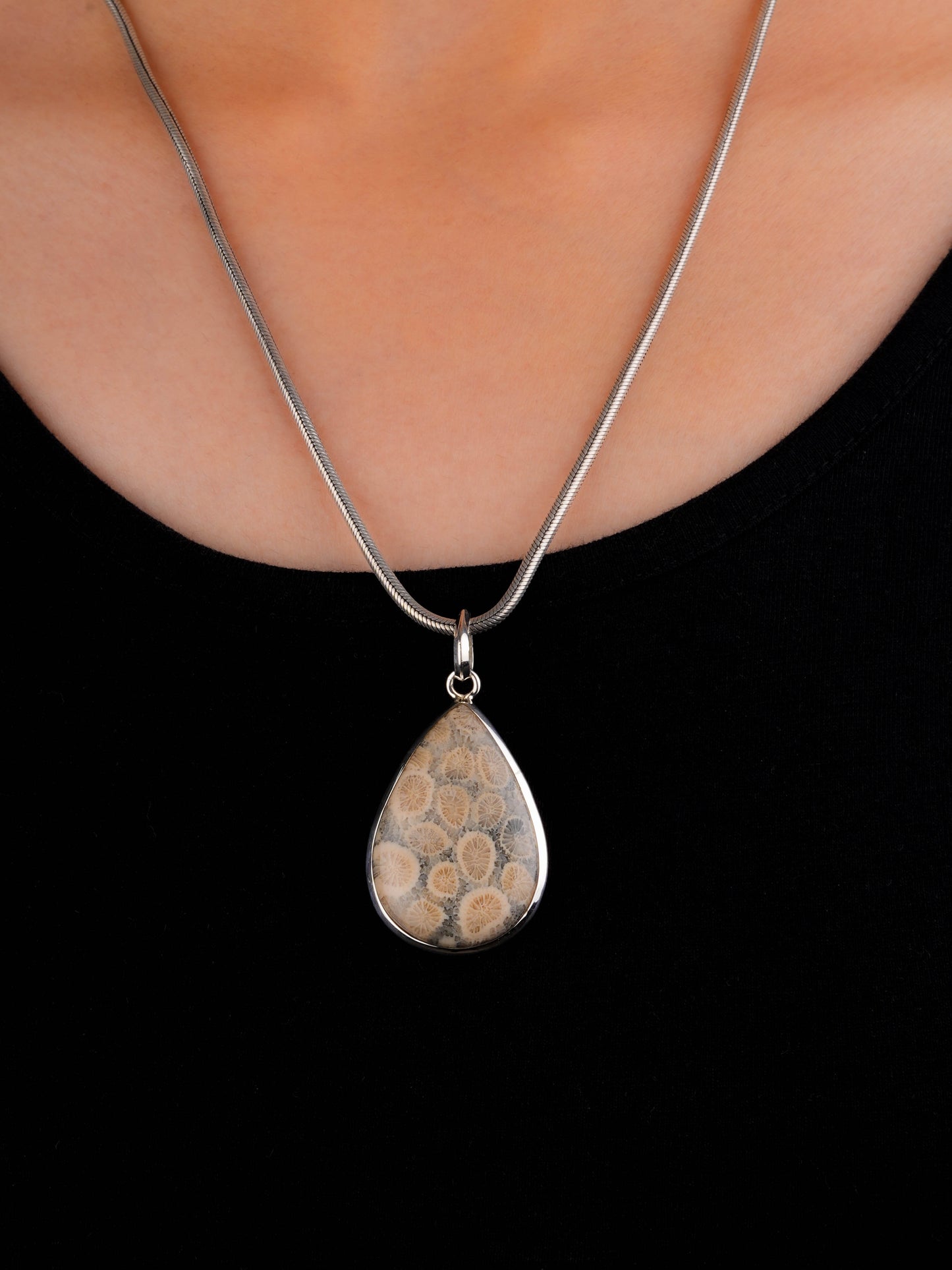 Ammonite Drop Silver Pendant