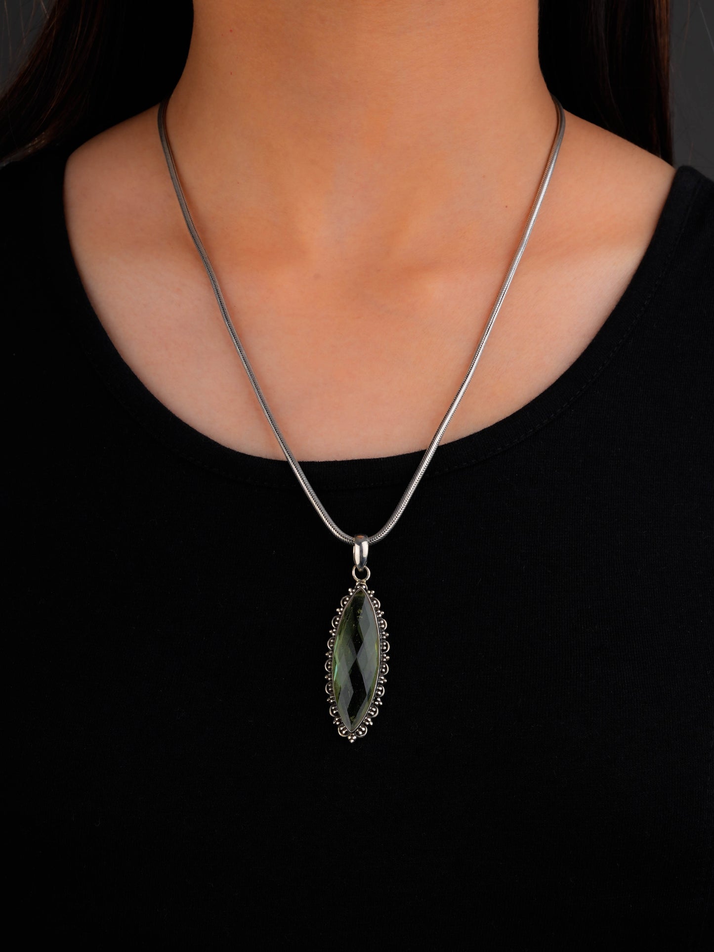 Teardrop Green Amethyst Silver Pendant