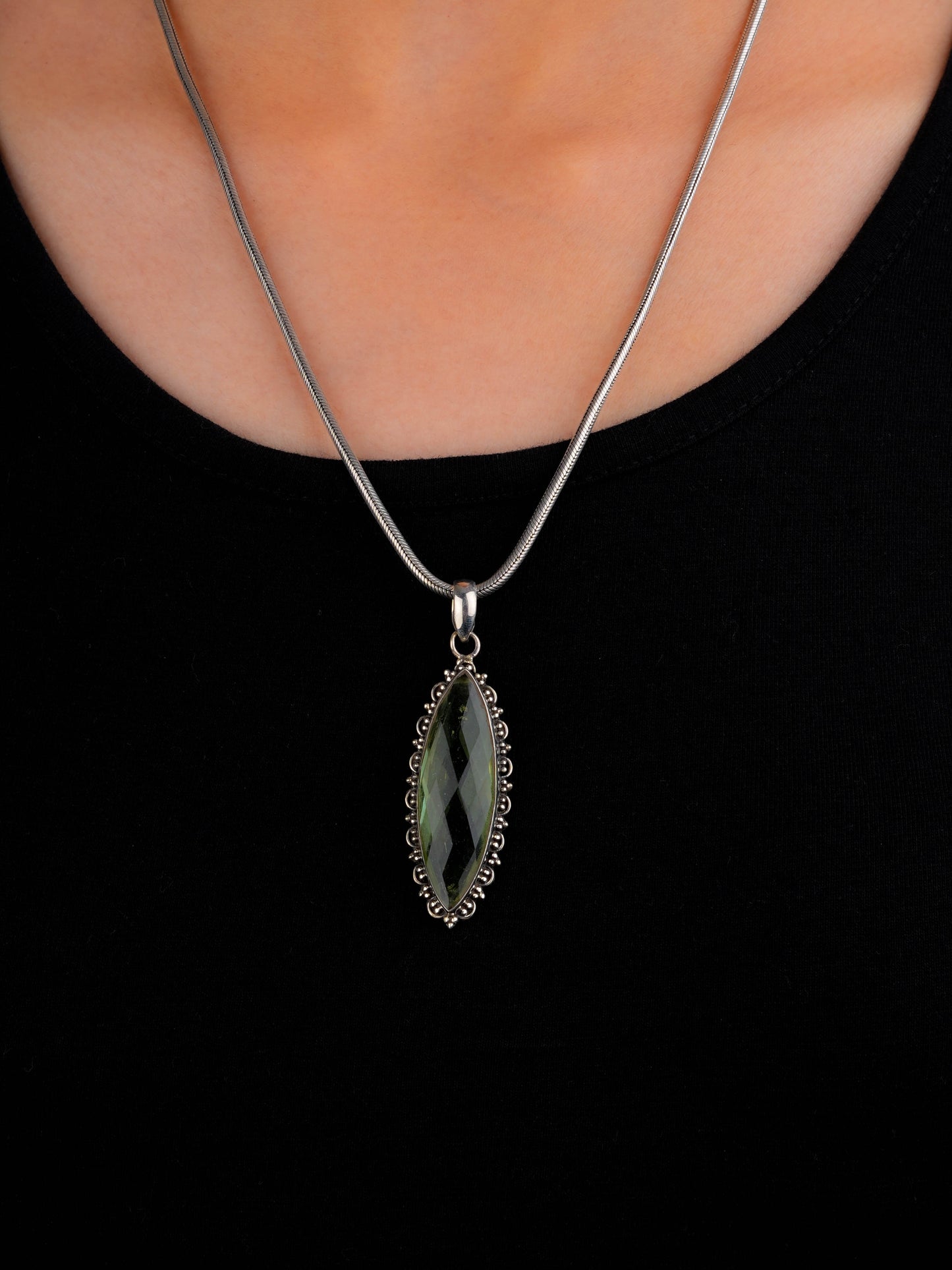 Teardrop Green Amethyst Silver Pendant