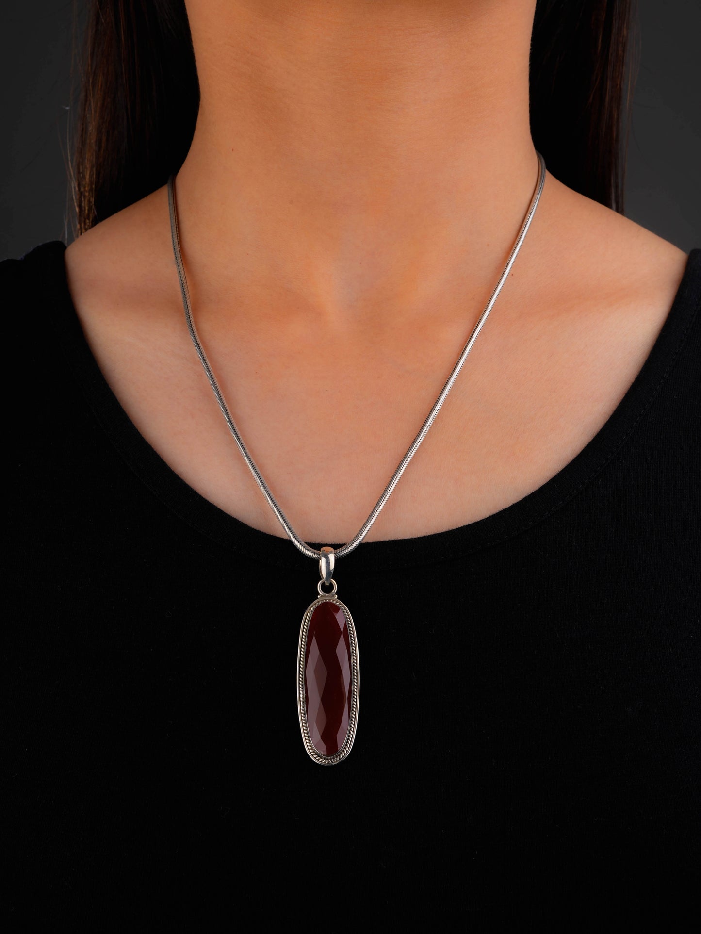 Teardrop Carnelian Silver Pendant
