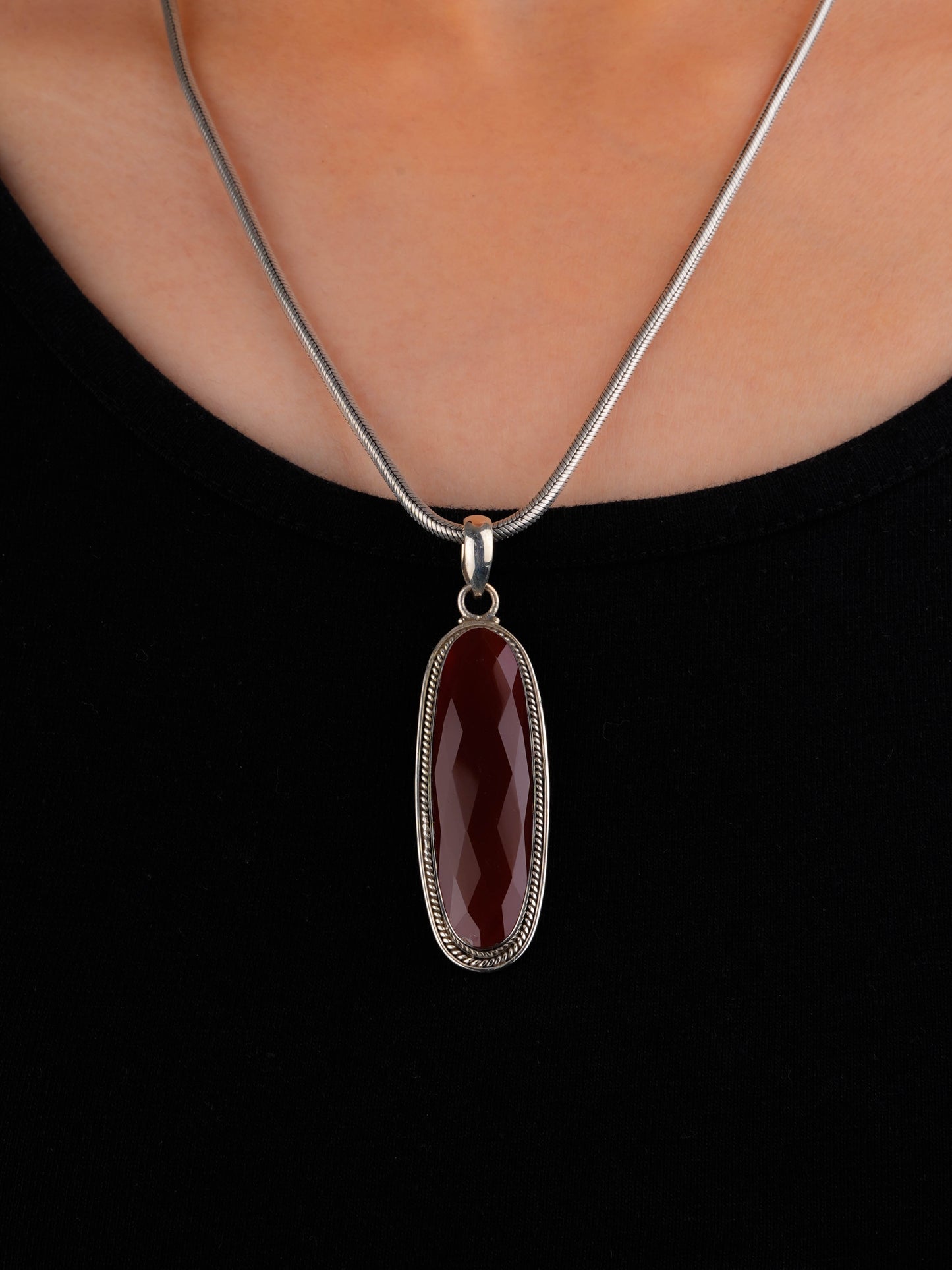 Teardrop Carnelian Silver Pendant