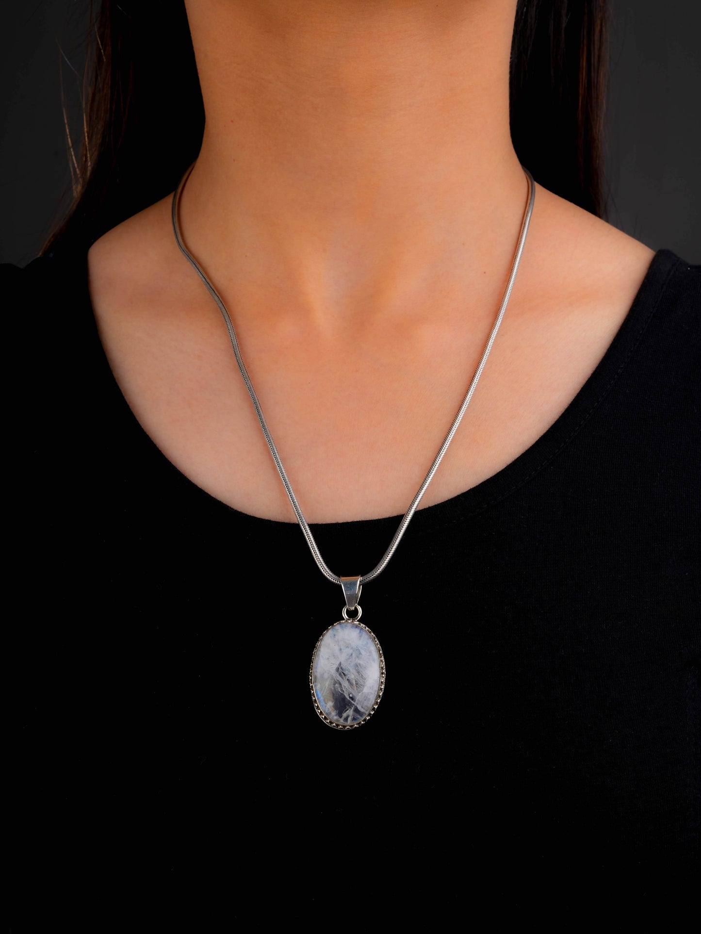 Lunar Grace: Moonstone Oval Pendant Necklace